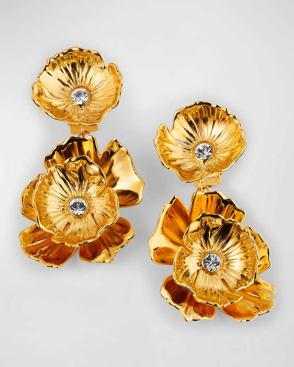 Double Dangling Flower Earrings with Crystals
